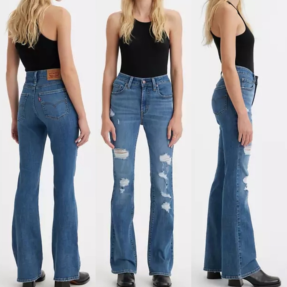 Levis 726 High Rise Flare Jeans Womens‎ Size 31 x 30 Waterless Distressed Denim